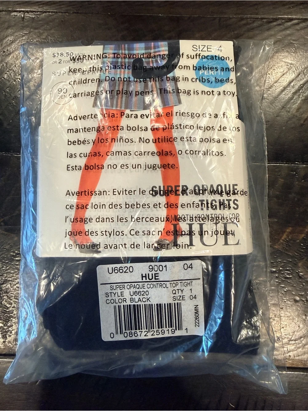 Hue Women's Super Opaque Smooth Control Top Tights, Black Size 4 New